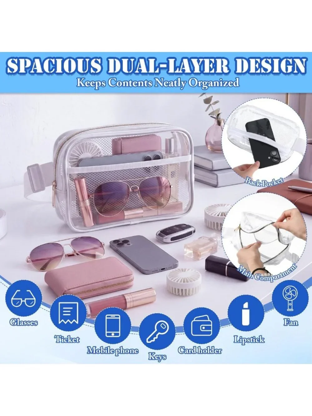 Clear Fanny Pack - 10 Pcs Transparent Belt Bag, Waterproof Waist Bag for Events